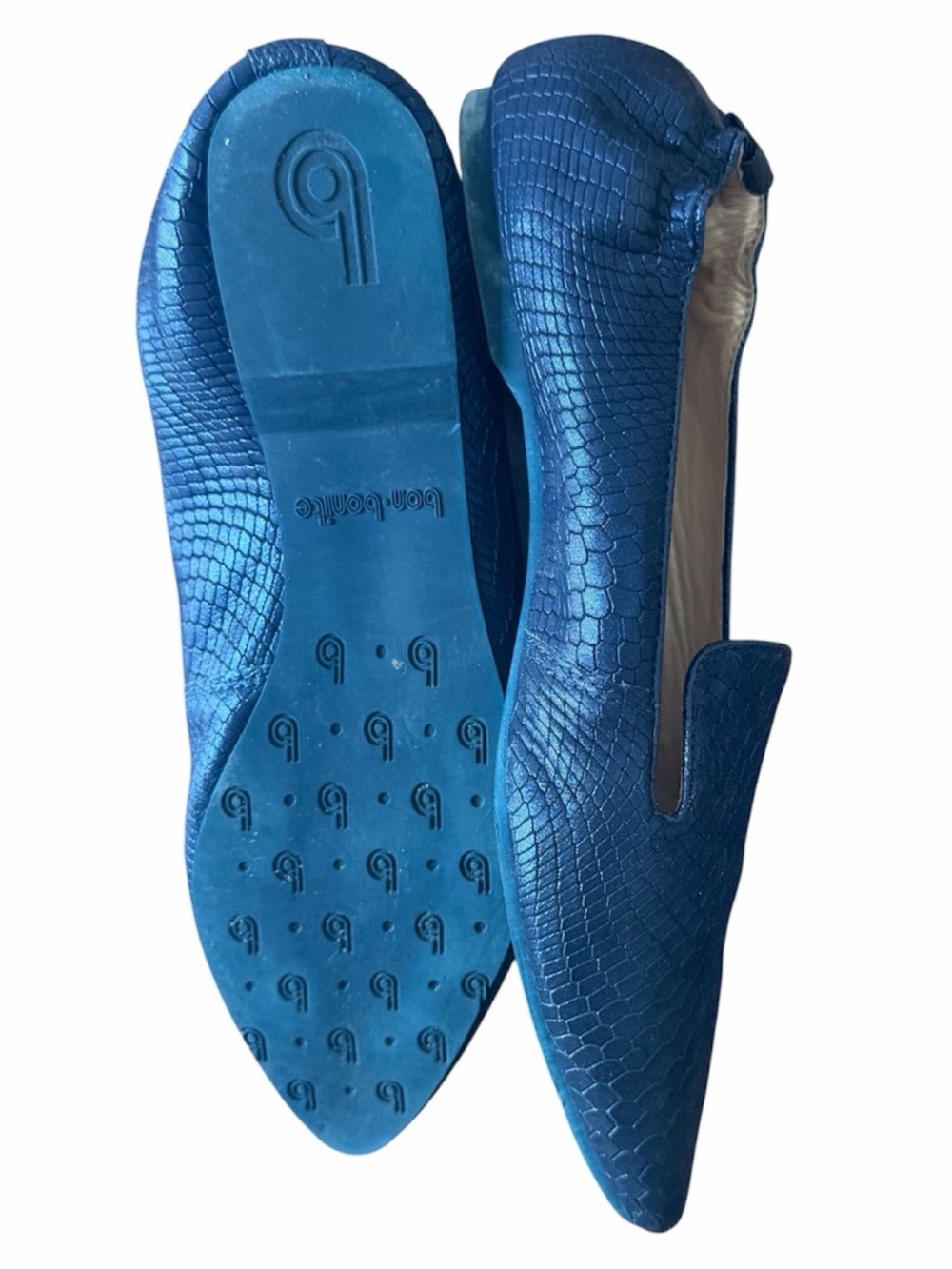 Bon-Bonite Blue Leather Snakeskin Embossed Pointed Toe Loafer Flats Size 9 - Picture 5 of 8